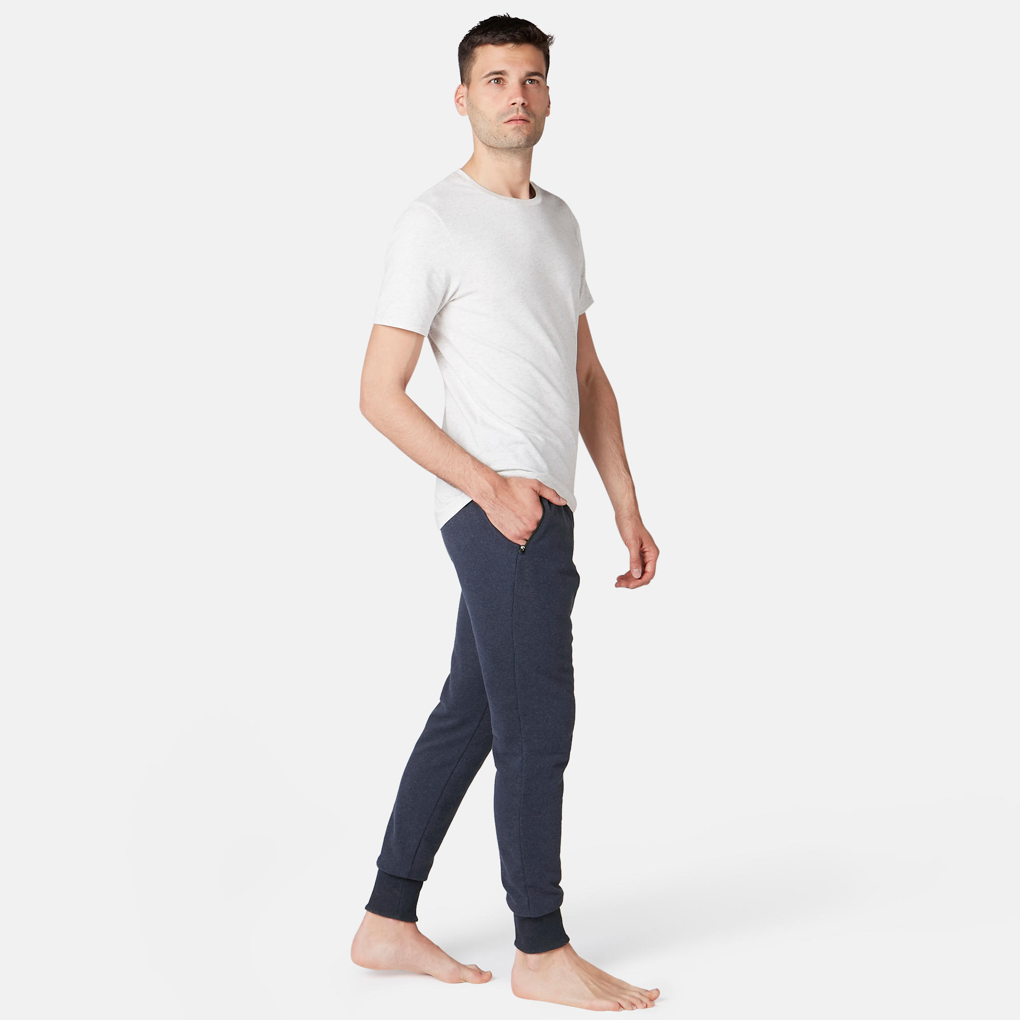 Men's Skinny Cotton-Rich Jogging Fitness Bottoms 500 - Blue 4/9