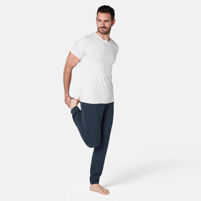 Pantaloni uomo fitness 100 misto cotone felpati blu