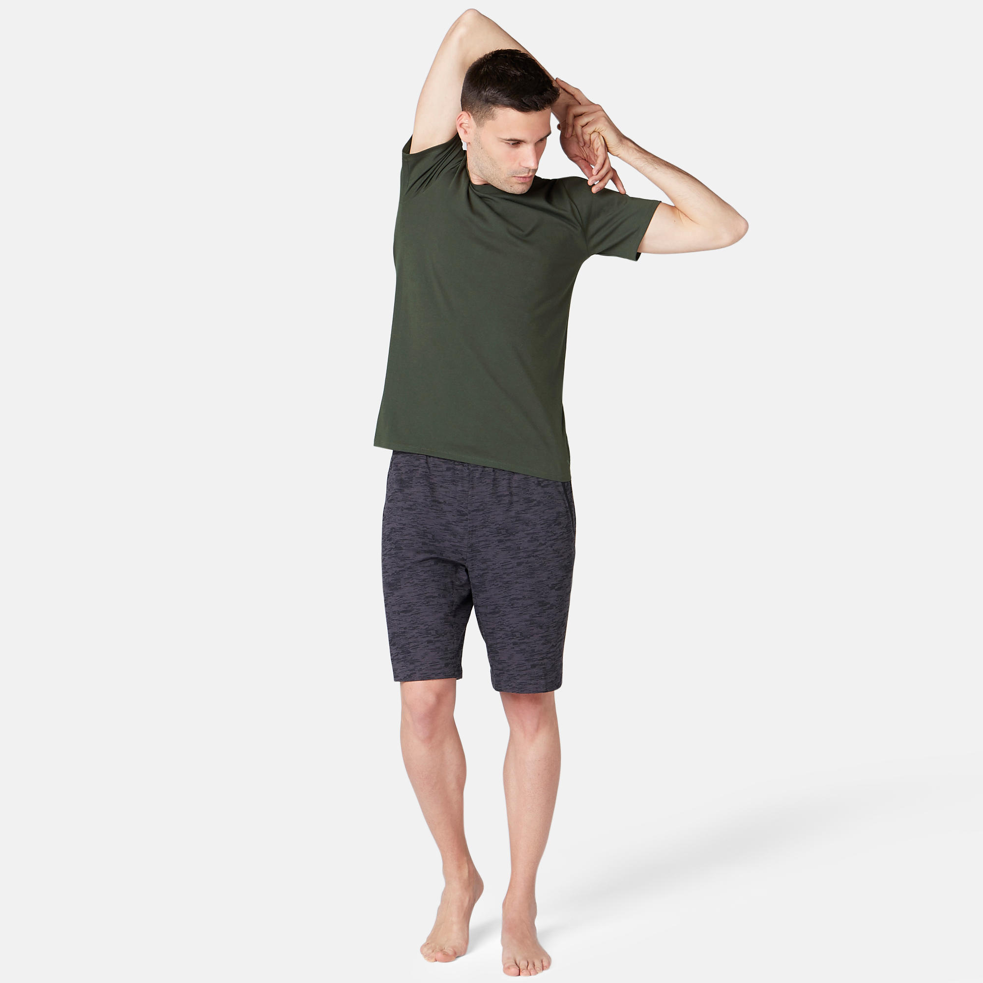 Pilates & Gentle Gym Slim-Fit T-Shirt 500 - Dark Green 4/7