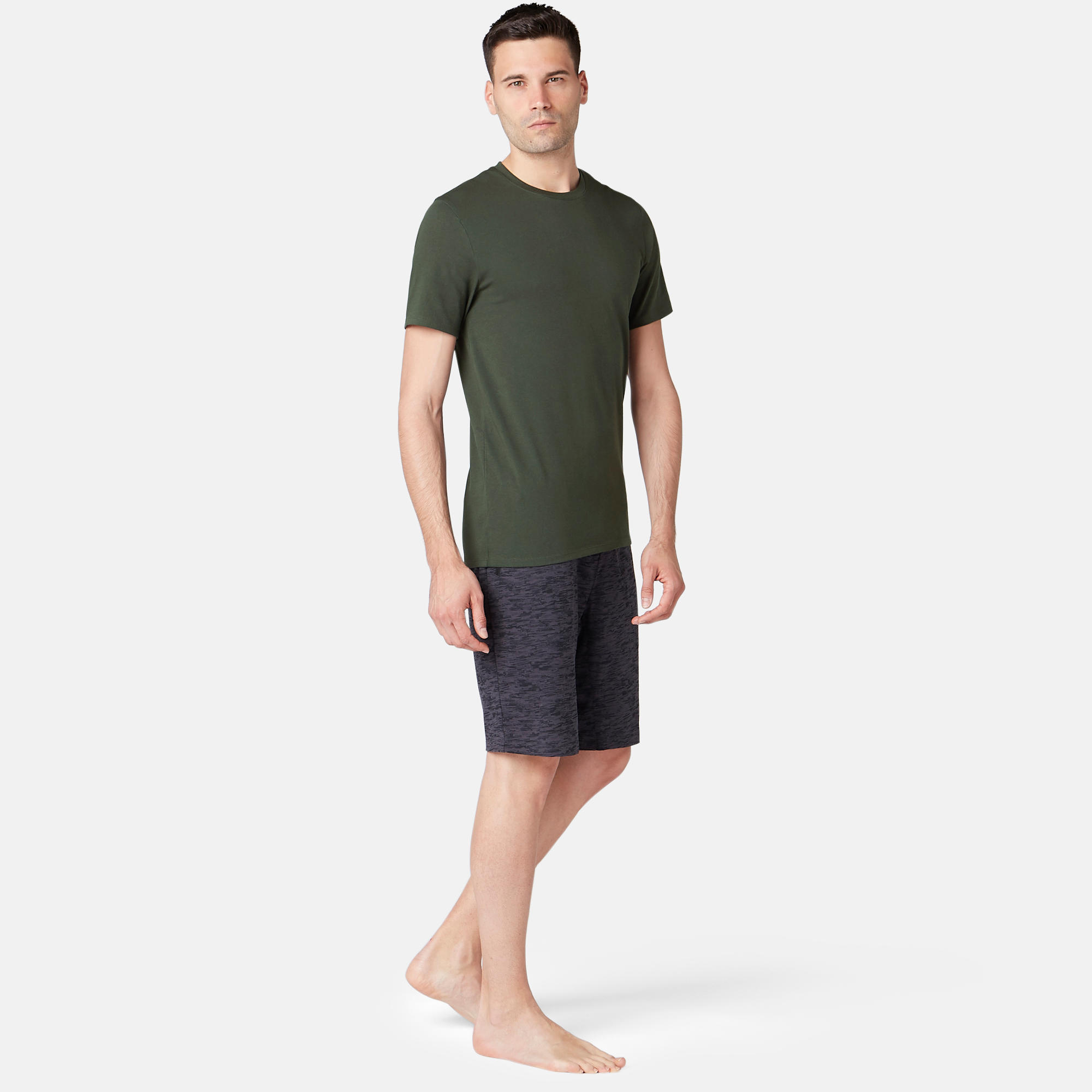 Pilates & Gentle Gym Slim-Fit T-Shirt 500 - Dark Green 3/7