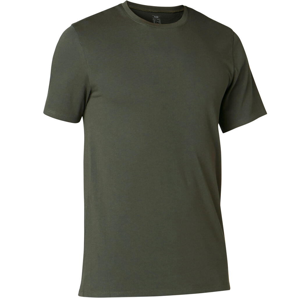 Pilates & gentle gym slim-fit t-shirt 500 - dark green