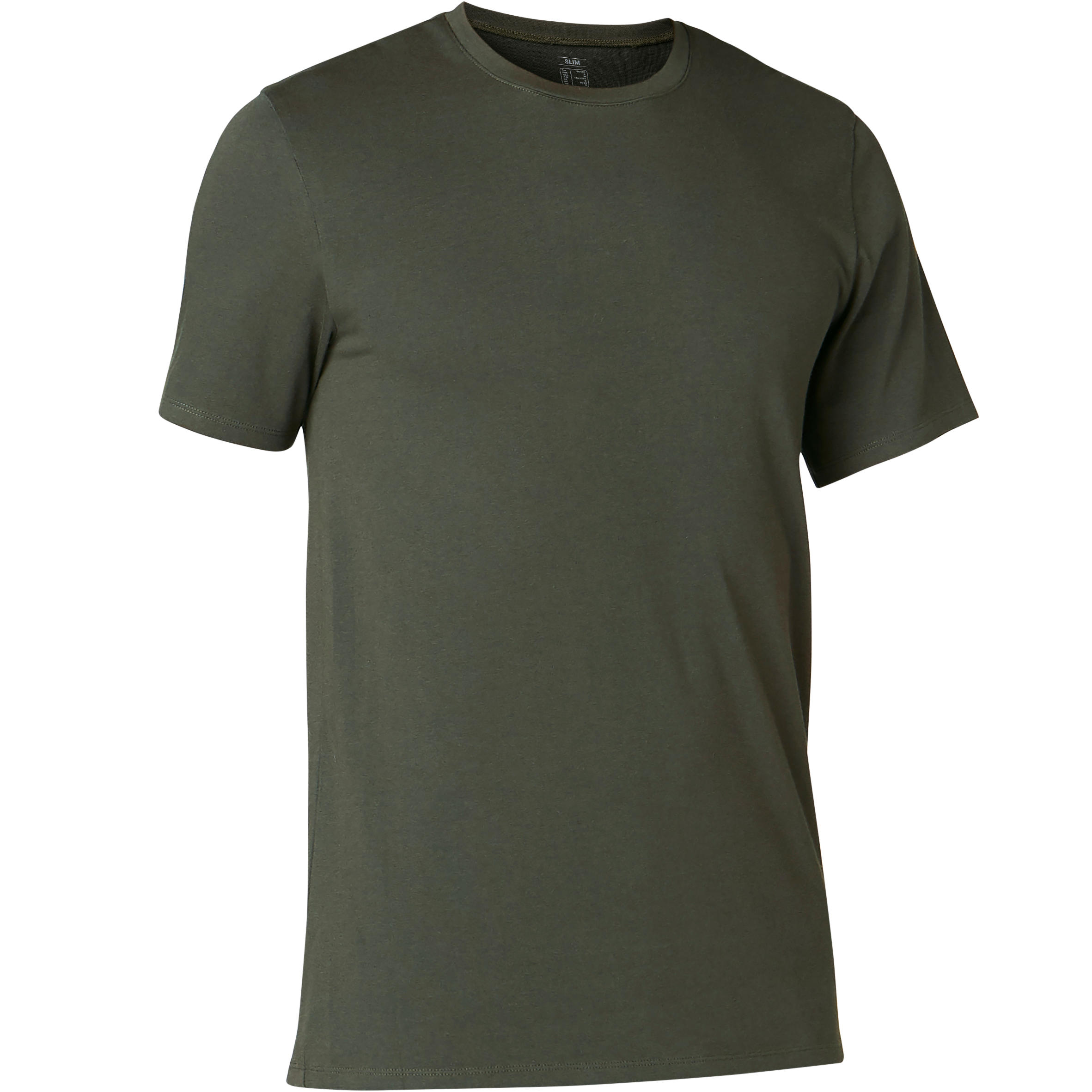 DOMYOS Pilates & Gentle Gym Slim-Fit T-Shirt 500 - Dark Green