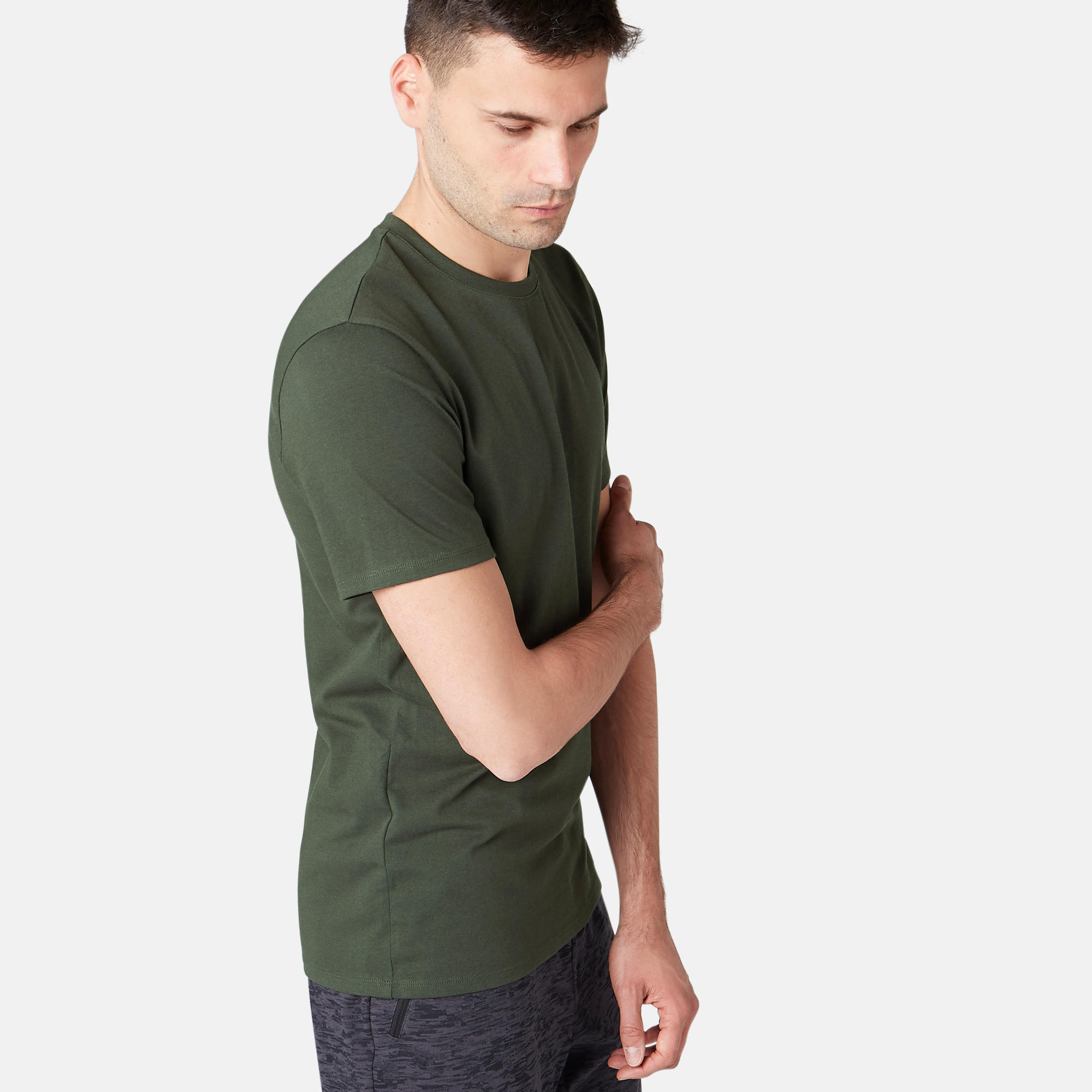 Pilates & Gentle Gym Slim-Fit T-Shirt 500 - Dark Green 2/7