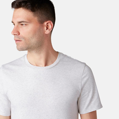 T-shirt fitness manches courtes col rond coton femme - 500 gris
