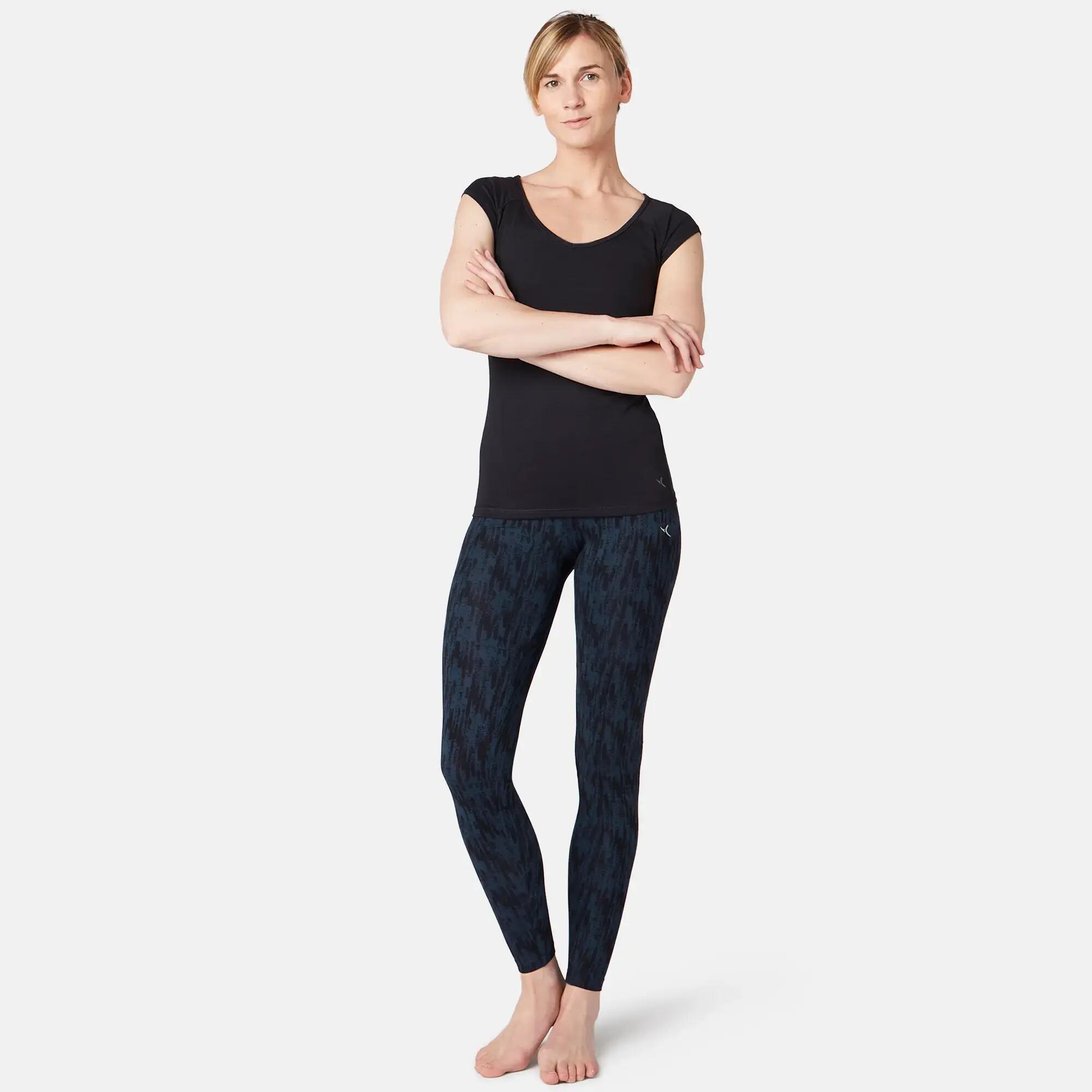 Women's stretchy cotton sports leggings, blue 3/7