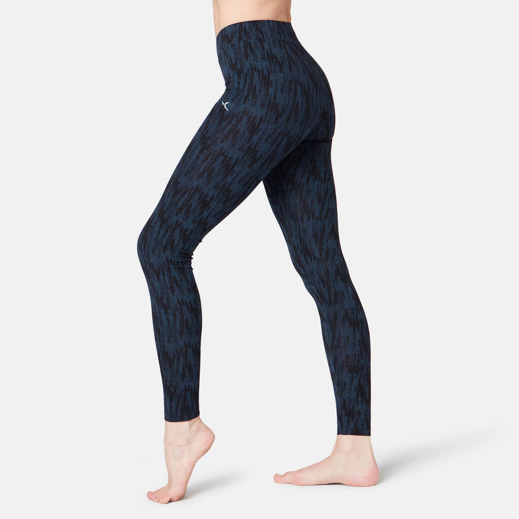 Leggings Fit+ 500 Gym Damen blau mit Print