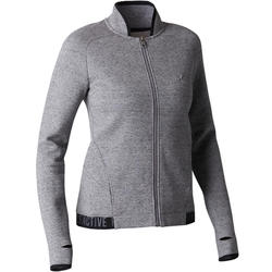 Sudadera deportiva sin capucha con Cremallera fitness Domyos 520 Mujer Gris