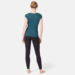 T-Shirt 500 slim Pilates Gym douce femme bleu canard