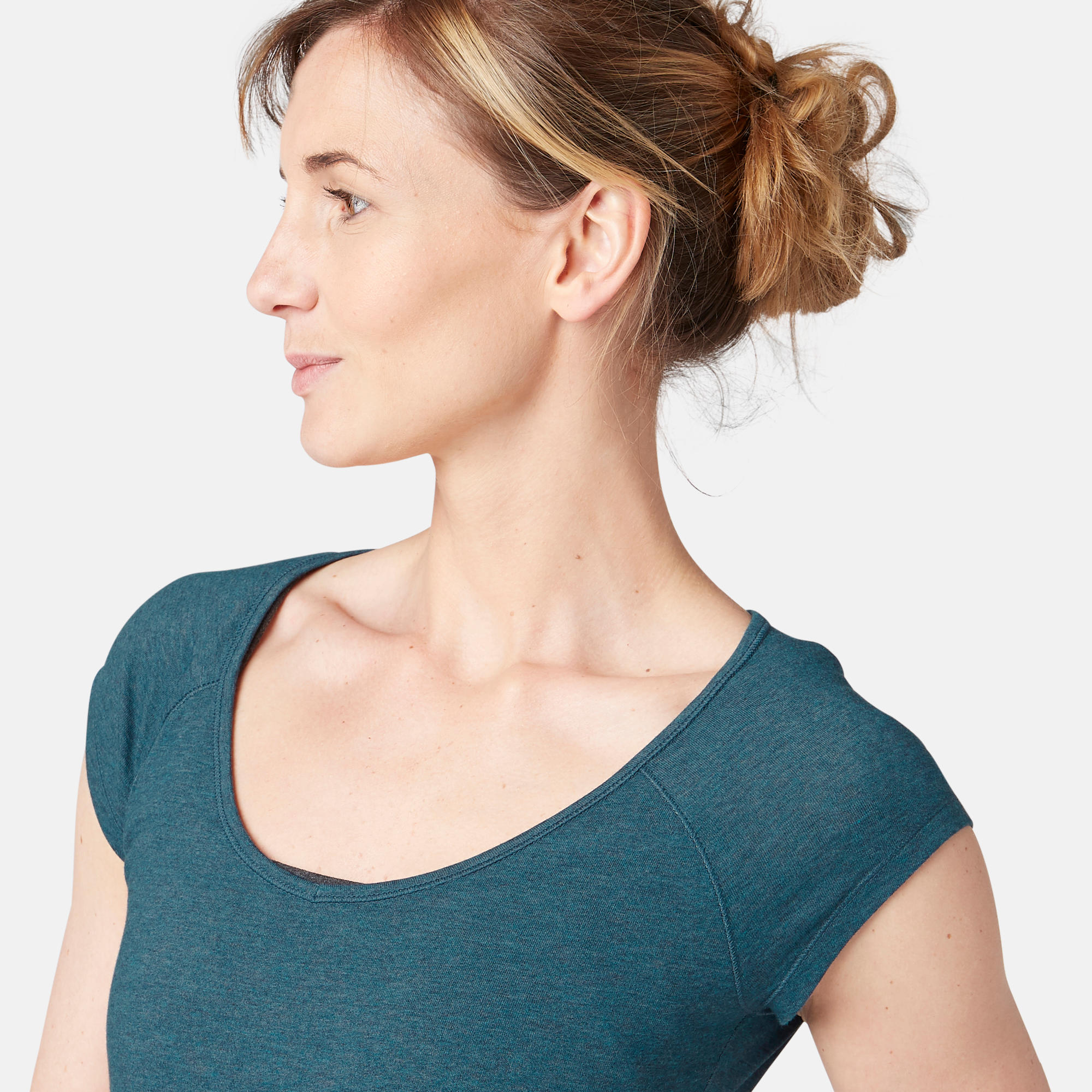 500 Women's Slim-Fit Gentle Gym & Pilates T-Shirt - Teal 6/7