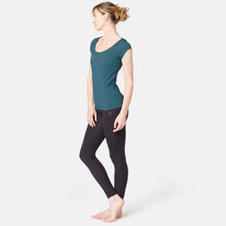 T-Shirt 500 slim Pilates Gym douce femme bleu canard