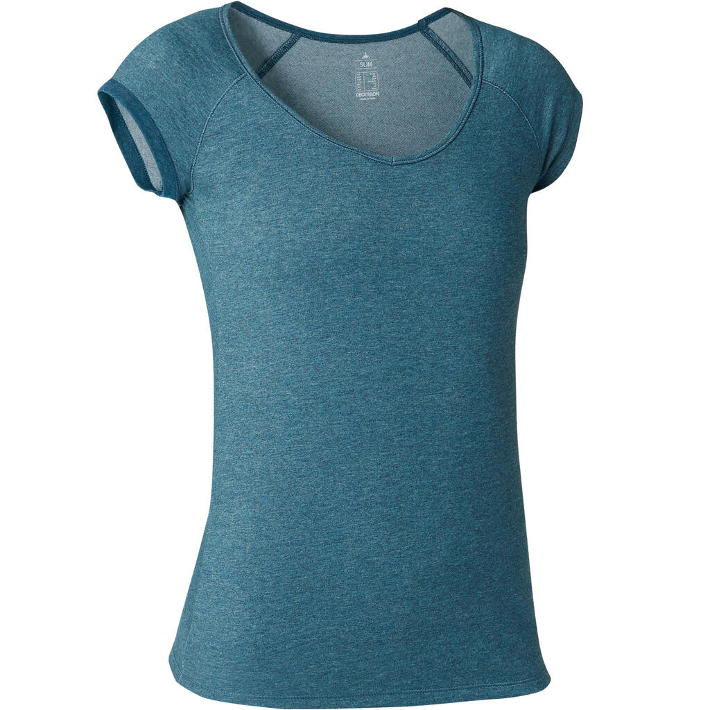 Majica kratkih rukava Pilates & Gentle Gym 500 Slim-Fit ženska žuta
