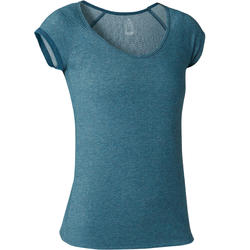 T-Shirt 500 slim Pilates Gym douce femme bleu canard