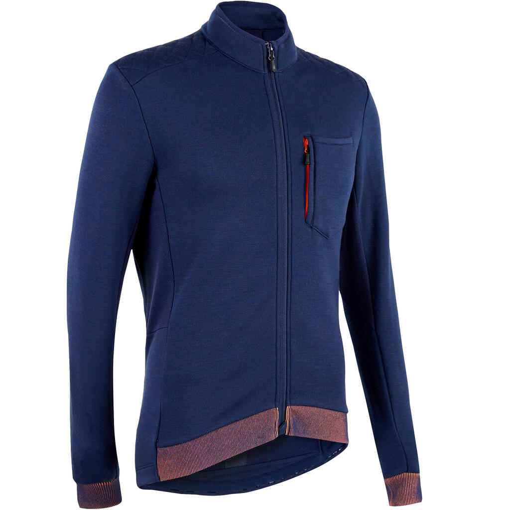 Radtrikot langarm Herren GRVL900 Merino blau/grün 