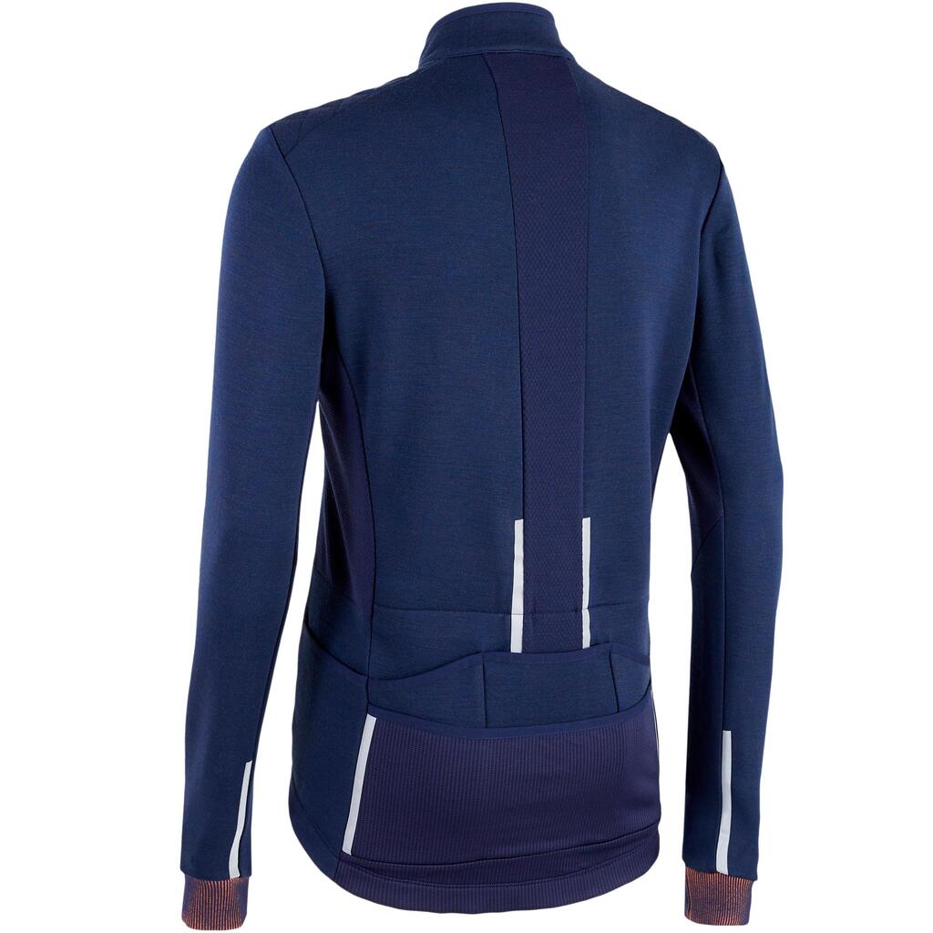 Radtrikot langarm Herren GRVL900 Merino blau/grün 