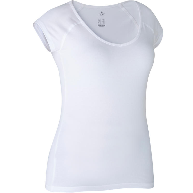 500 Slim-Fit Women's Pilates & Gentle Gym T-Shirt - White 500 Slim-Fit Women's Pilates & Gentle Gym T-Shirt - White