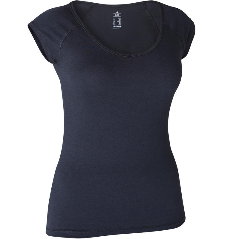500 Women's Slim-Fit Gentle Gym & Pilates T-Shirt - Black 500 Women's Slim-Fit Gentle Gym & Pilates T-Shirt - Black