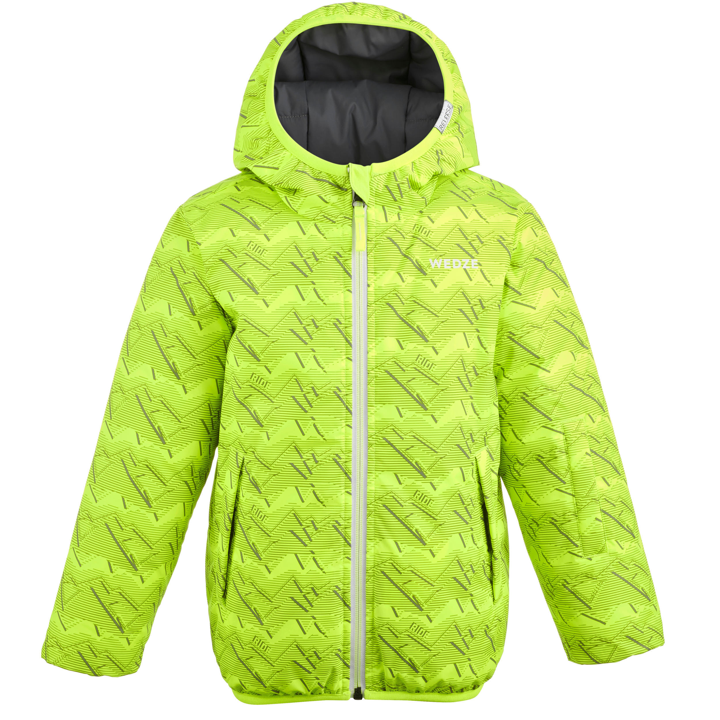 KIDS’ WARM AND WATERPROOF SKI JACKET WARM REVERSE 100 GREY AND YELLOW 3/19