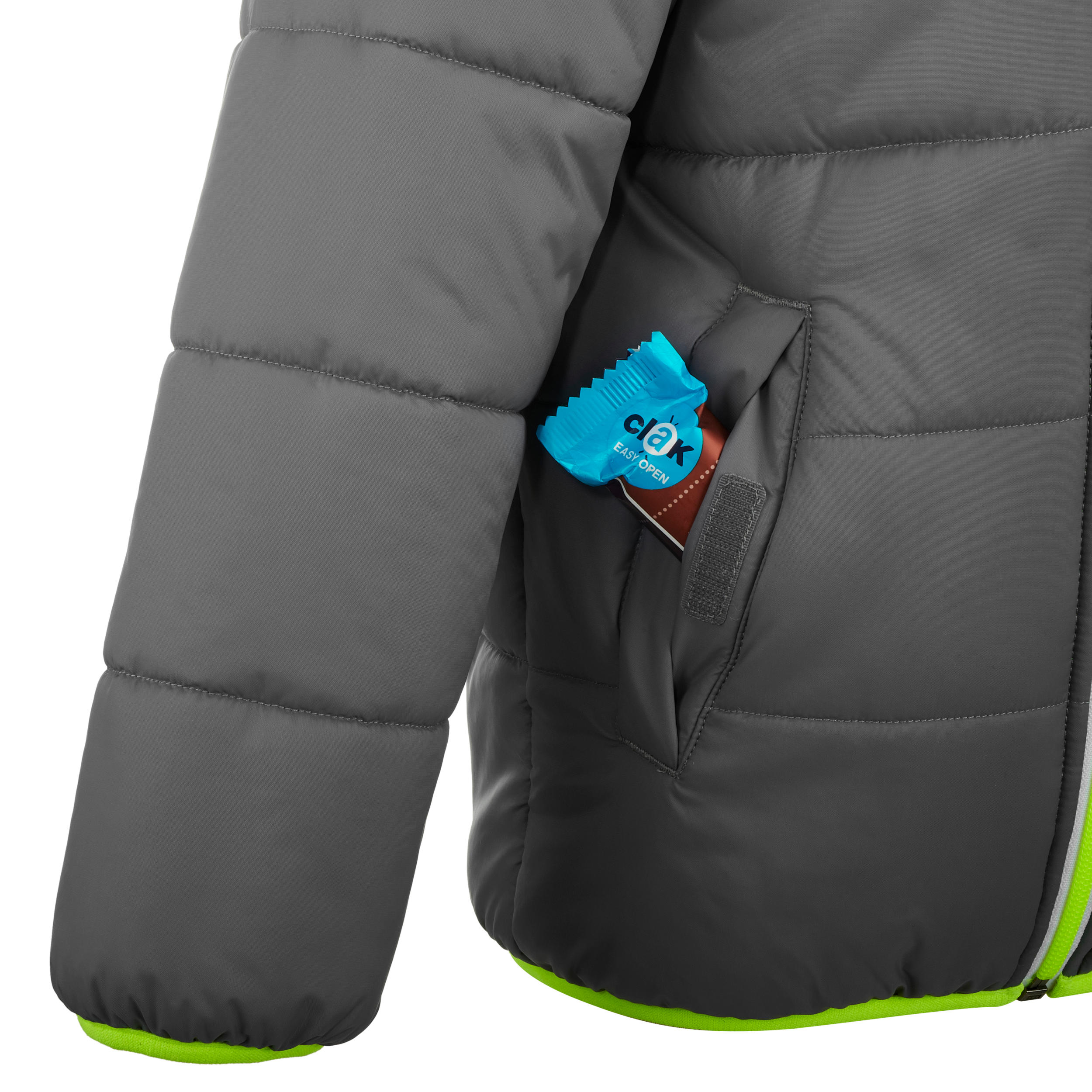 KIDS’ WARM AND WATERPROOF SKI JACKET WARM REVERSE 100 GREY AND YELLOW 10/19