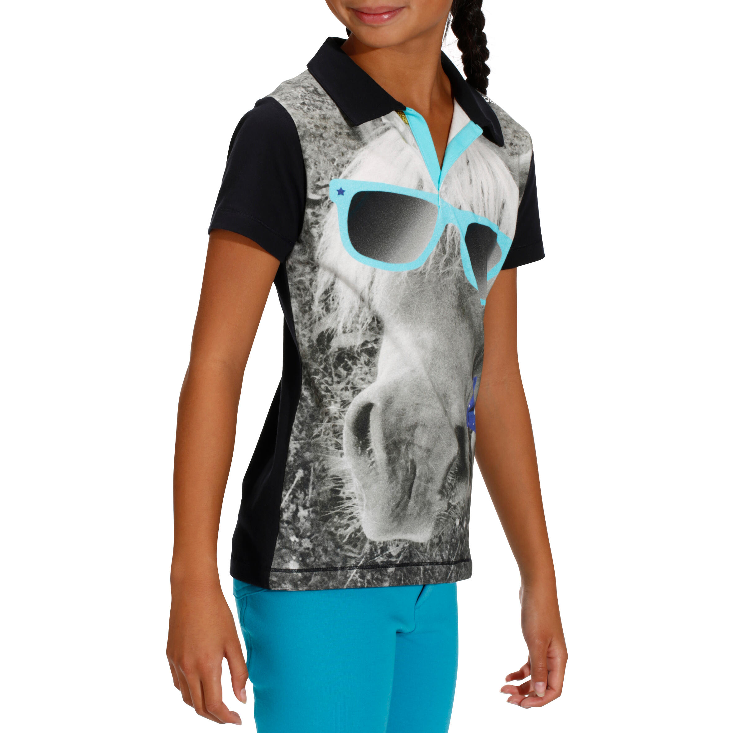 Astro Children's Short-Sleeved Horse Riding Polo Shirt - Navy Blue 3/10