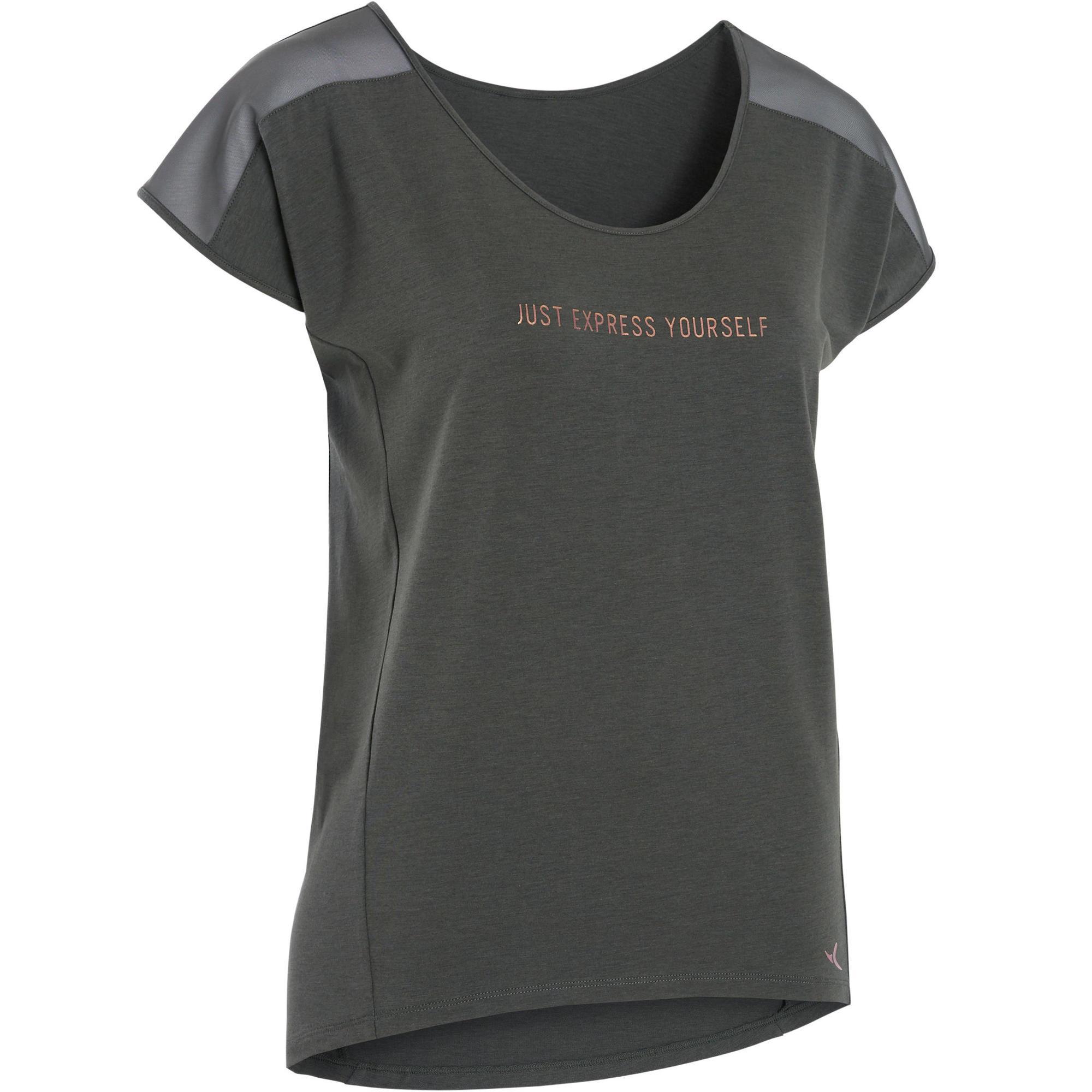 Domyos T Shirt Met Tekst Voor Moderne Dans Dames Olijfgroenzwart domyos kopen in de aanbieding