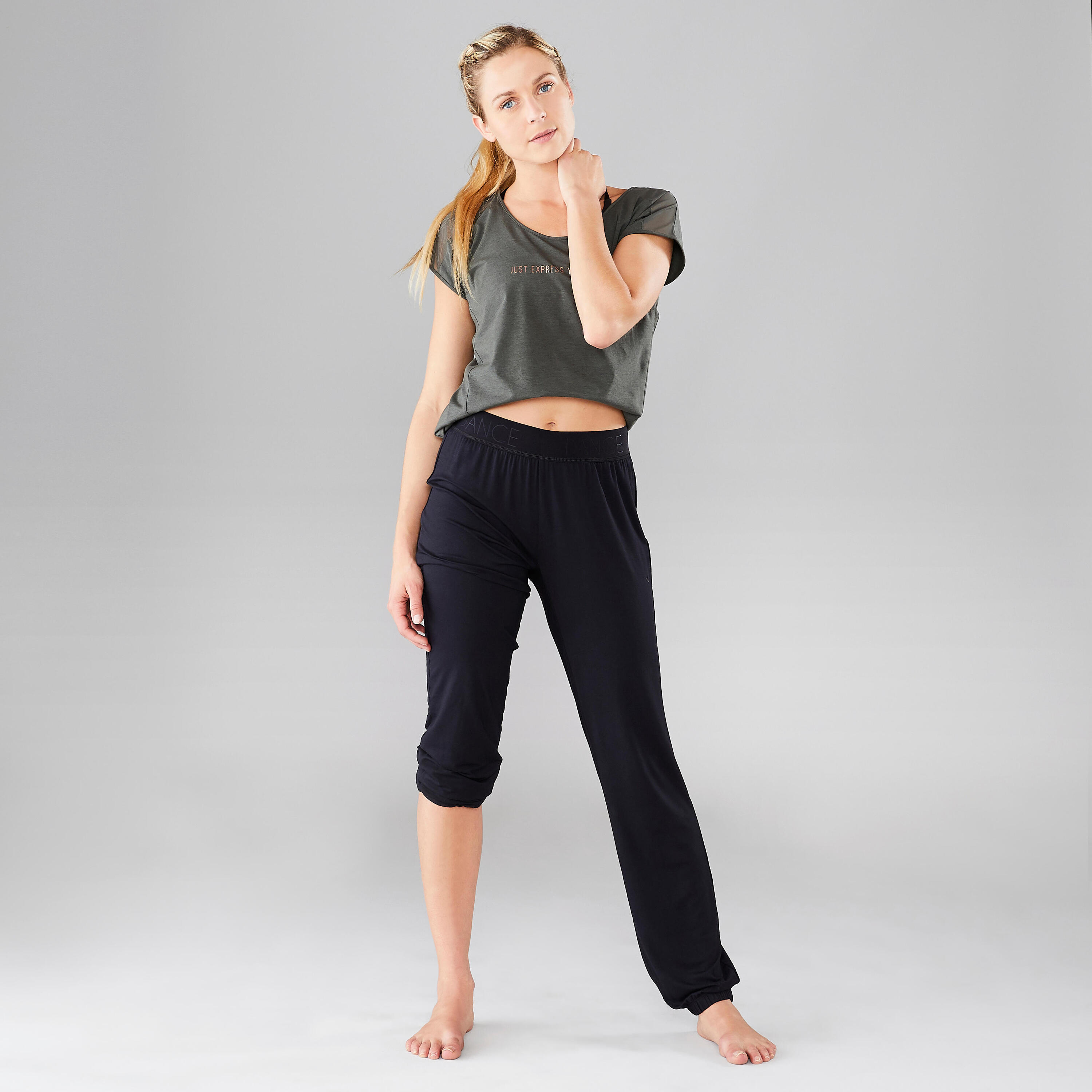 Women's Modern Dance Message T-shirt - Olive Black 5/15