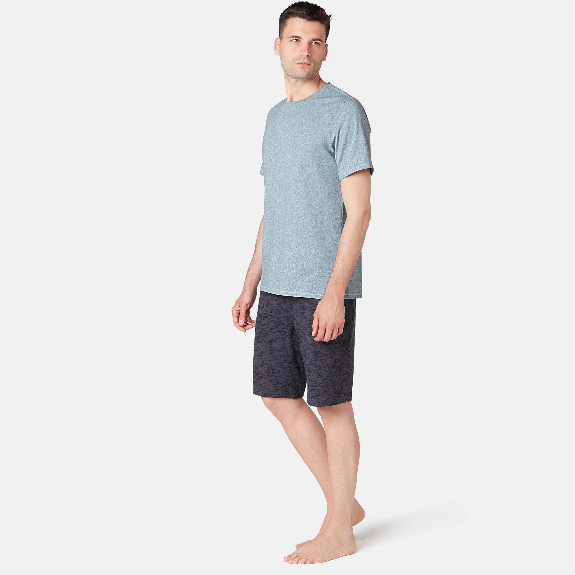 500 Regular-Fit Pilates & Gentle Gym T-Shirt - Mottled Blue 3/6