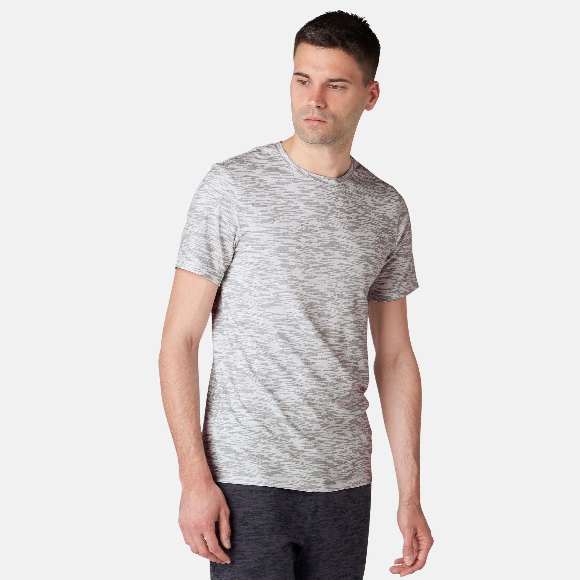 500 Slim-Fit Gentle Gym & Pilates T-Shirt - White Print 2/7