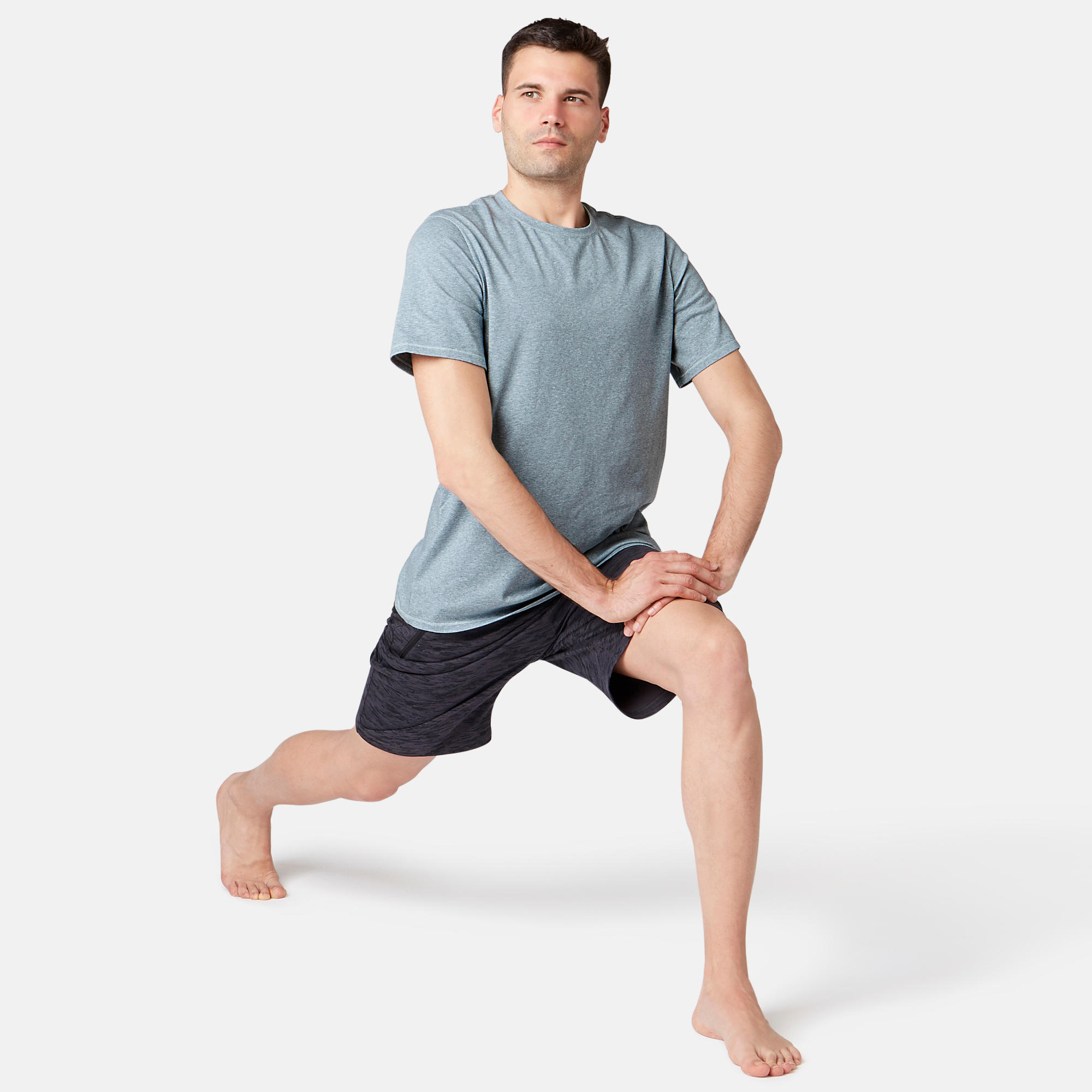 500 Regular-Fit Pilates & Gentle Gym T-Shirt - Mottled Blue 4/6