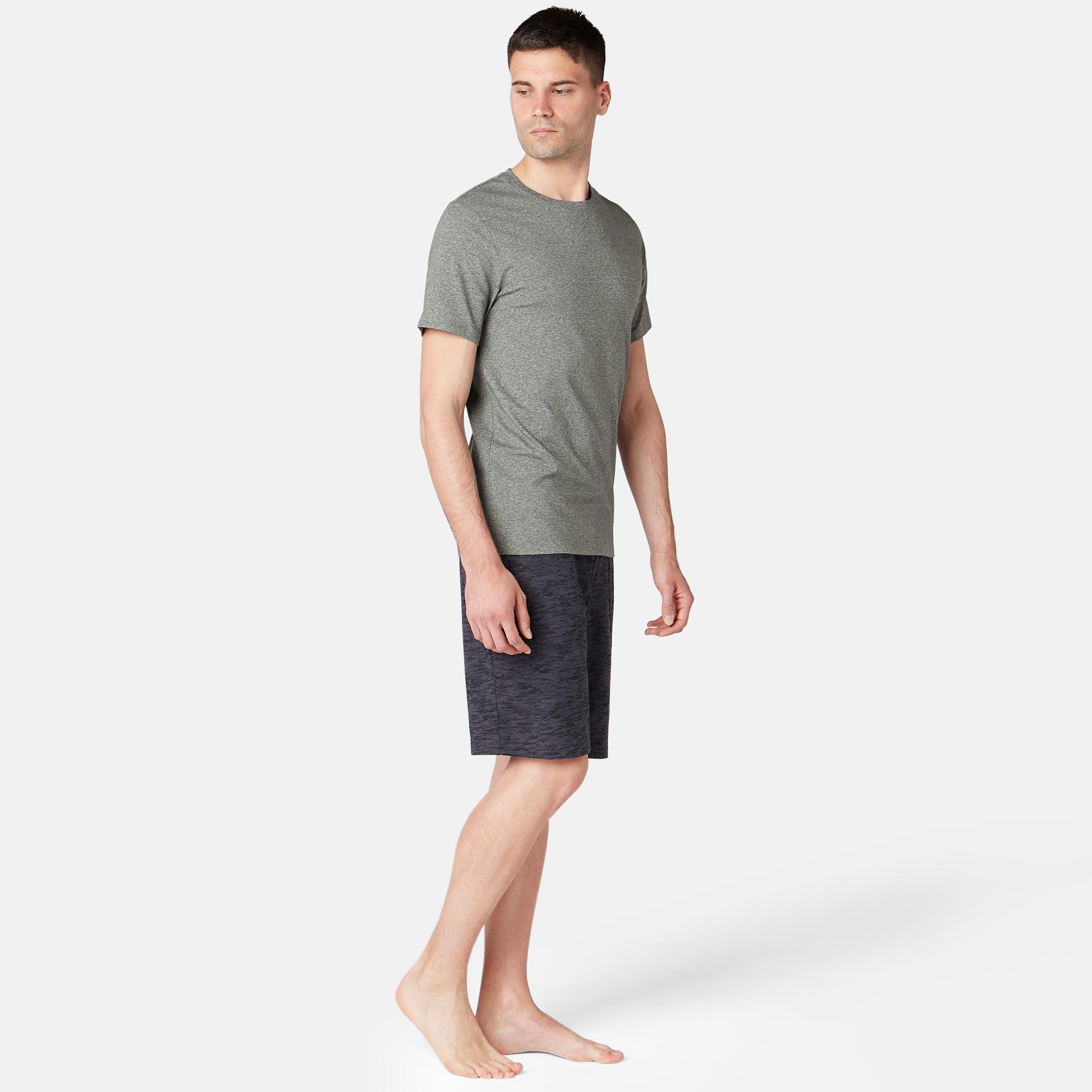 500 Slim-Fit Pilates & Gentle Gym T-Shirt - Mottled Green 3/7