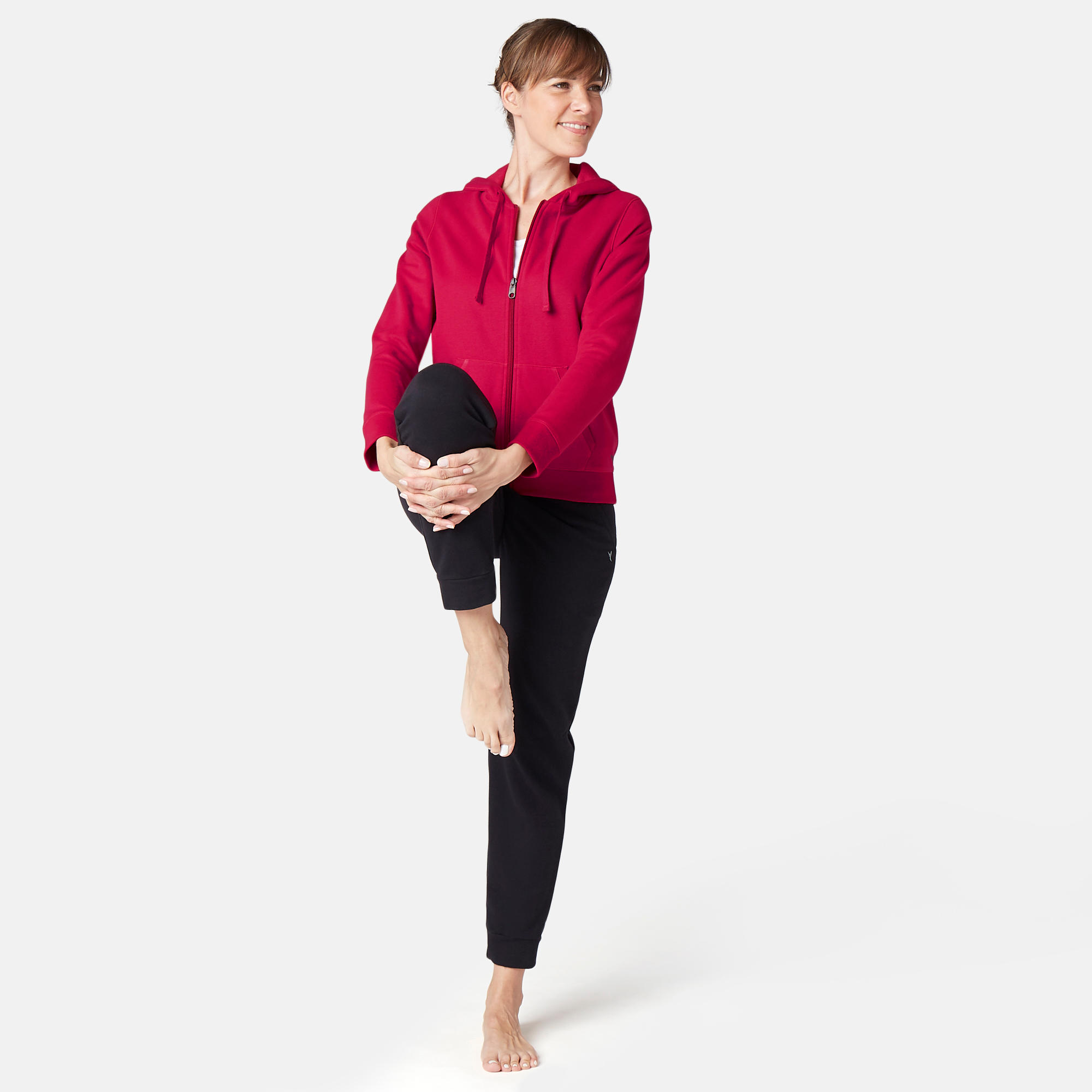 520 Women's Pilates & Gentle Gym Hooded Jacket - Dark Red 3/7