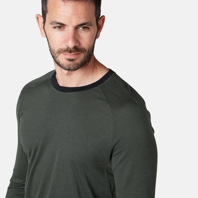 Men's Merino Wool TShirt Slim Fit Long Sleeved 120 Khaki