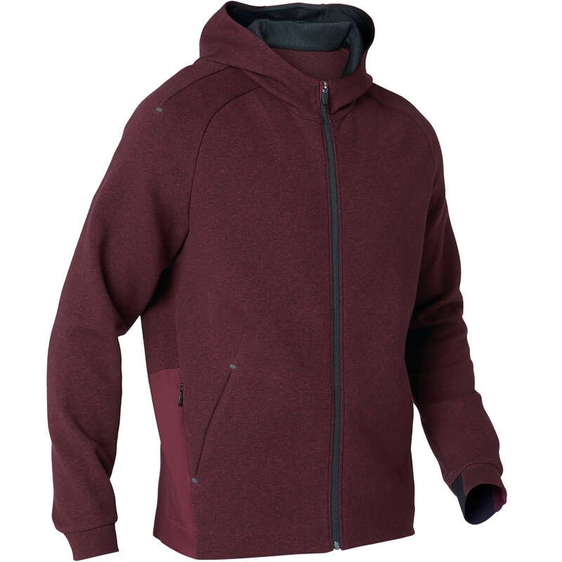 MAN GYM, PILATES COLD WEATHER APPAREL Snowboarding - 530 Hooded Gym Jacket Burgundy NYAMBA - Snowboard Clothing