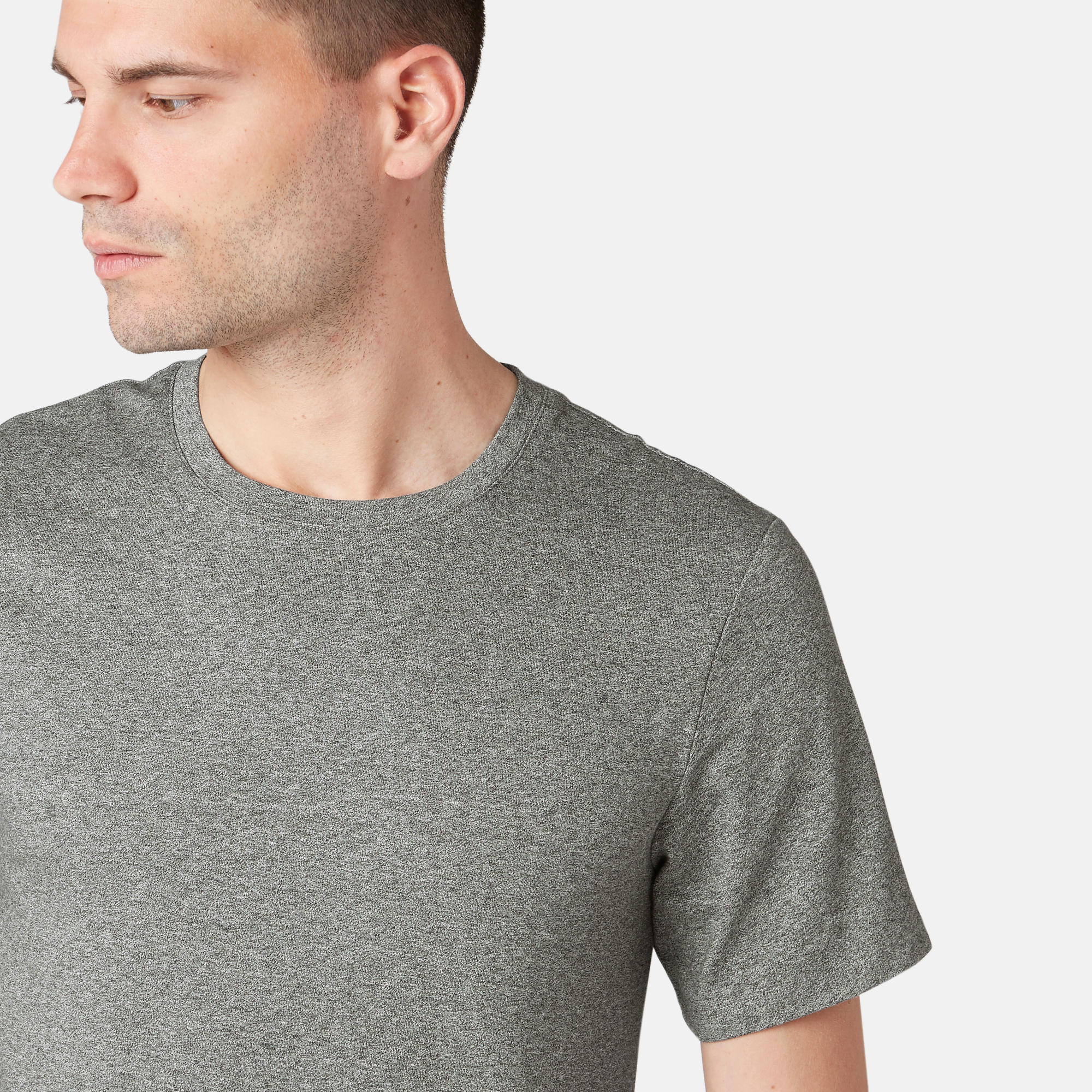 500 Slim-Fit Pilates & Gentle Gym T-Shirt - Mottled Green 6/7
