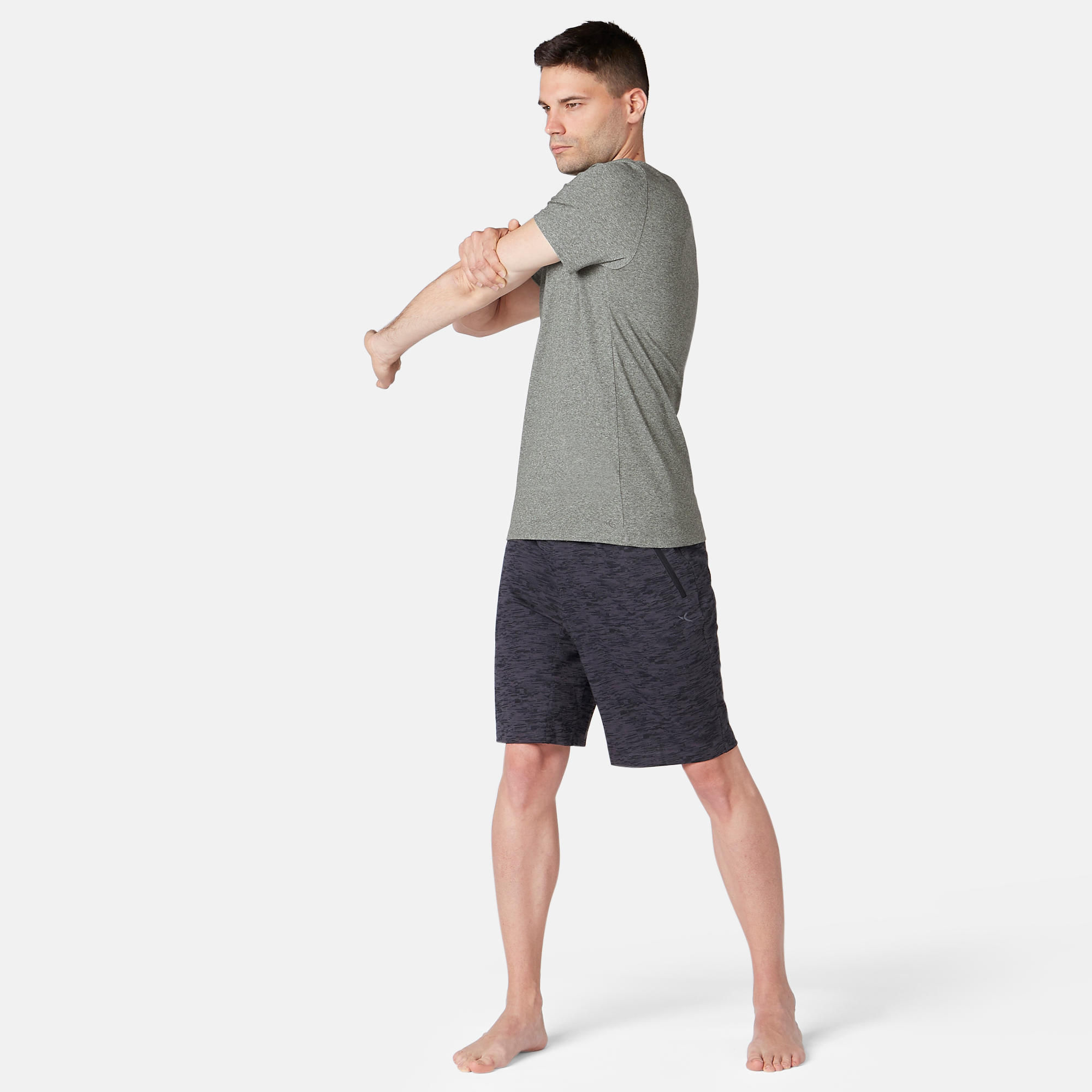 500 Slim-Fit Pilates & Gentle Gym T-Shirt - Mottled Green 4/7