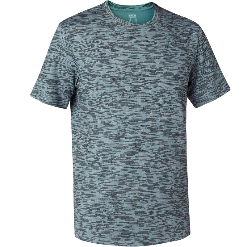 T-Shirt 500 regular Pilates Gym douce homme gris avec motif