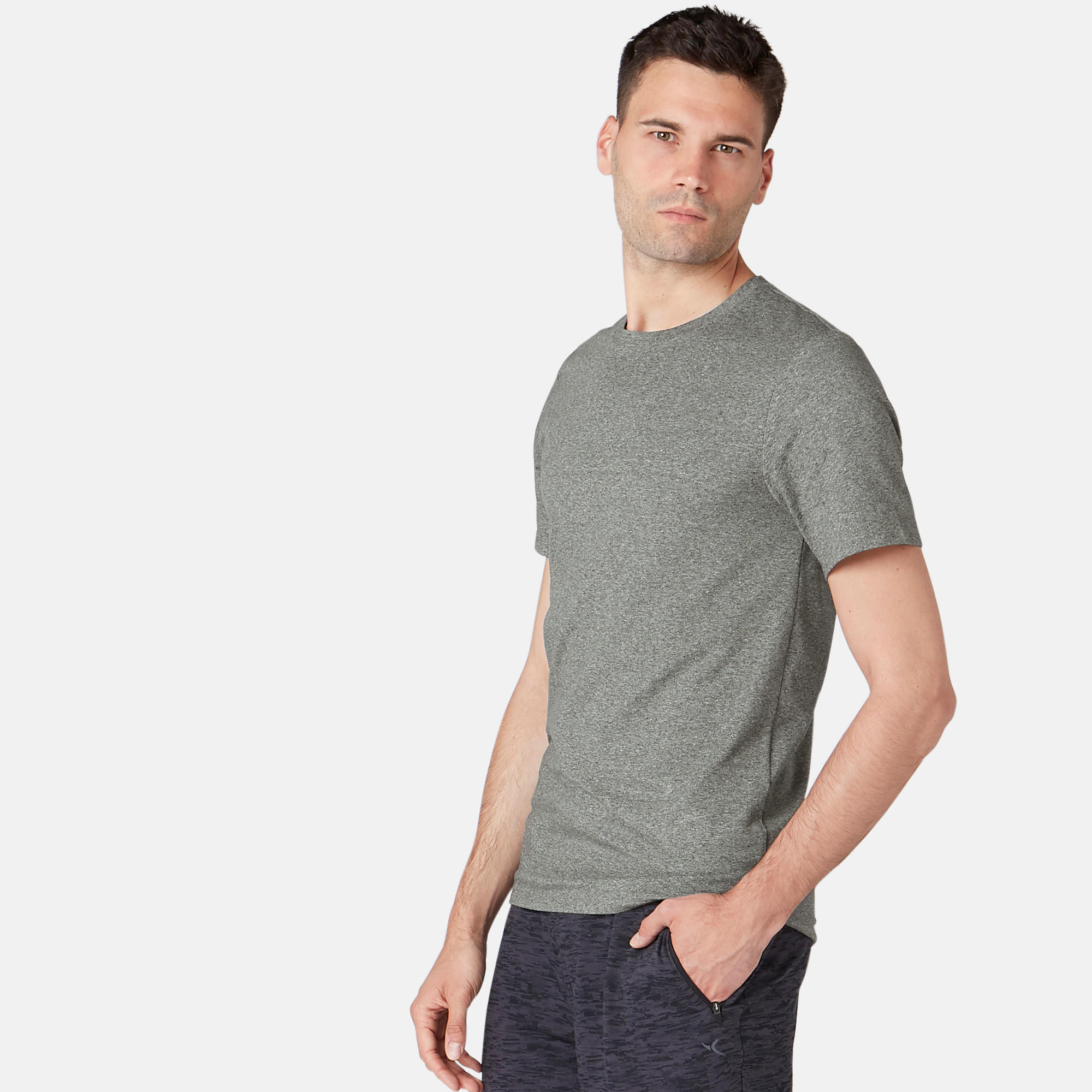 500 Slim-Fit Pilates & Gentle Gym T-Shirt - Mottled Green 2/7