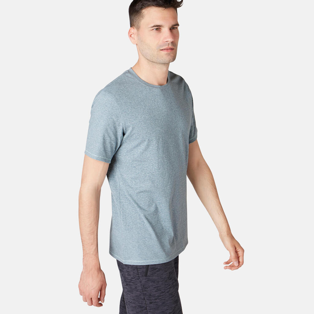 T-Shirt 500 Regular Gym & Pilates Herren blau meliert