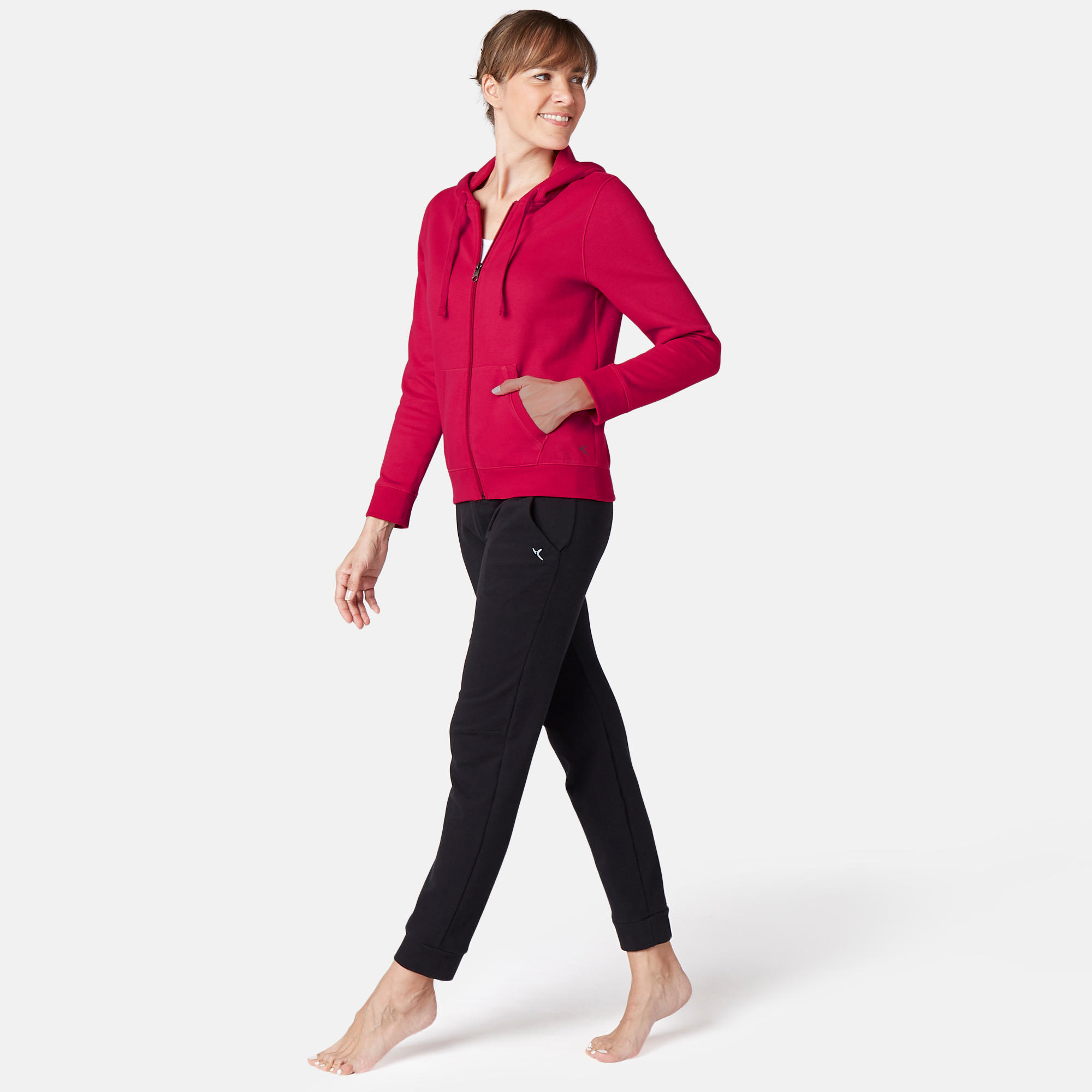 520 Women's Pilates & Gentle Gym Hooded Jacket - Dark Red 2/7