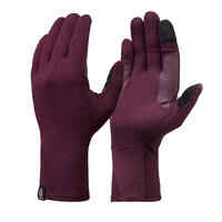 Adult Mountain Trekking Merino Wool Liner Gloves - MT500 Burgundy