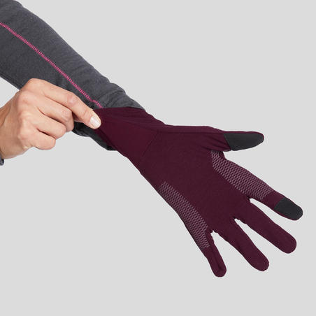 Внутрішні рукавиці Trek 500 для гірського трекінгу, вовняні - Фіолетові
