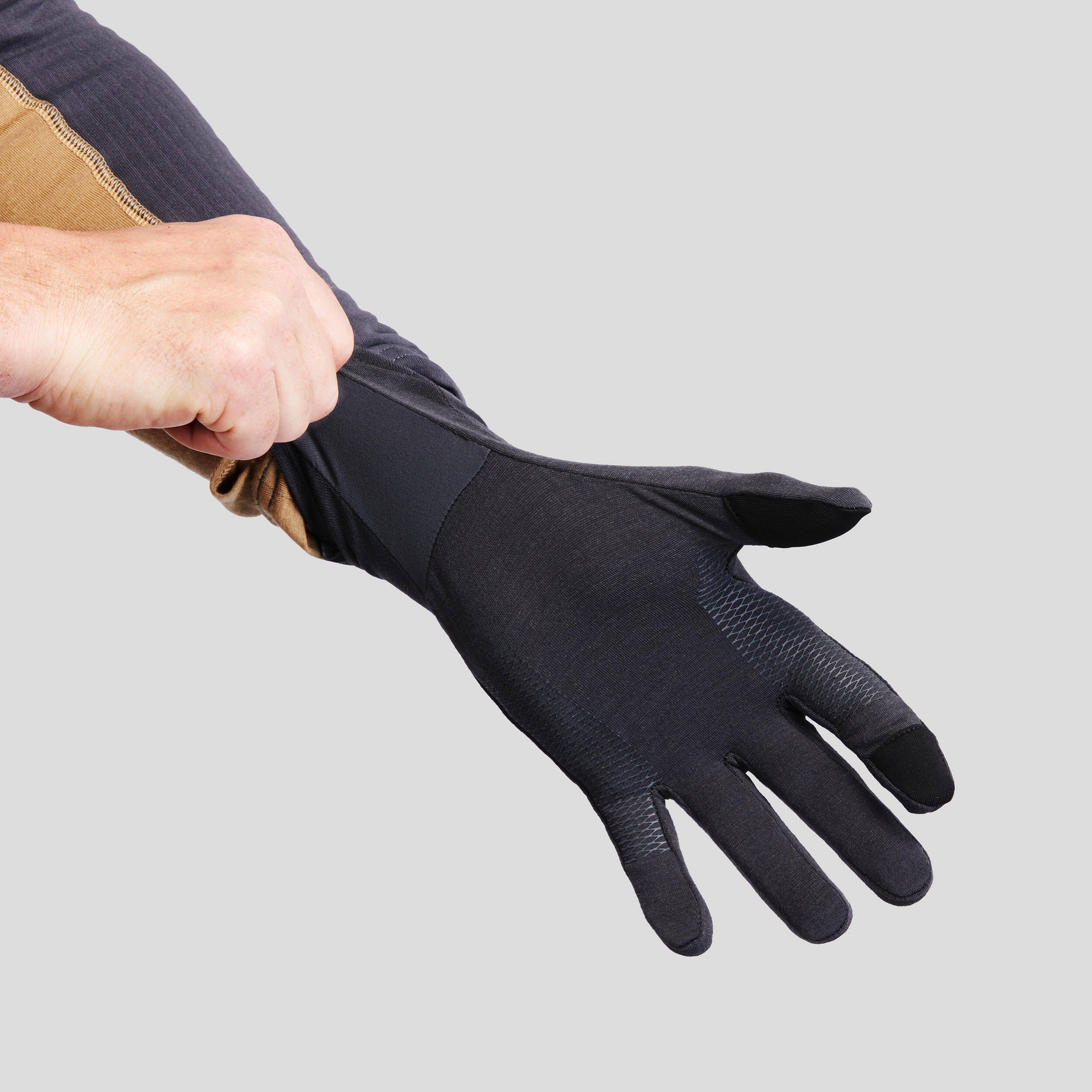 Adult Trekking Merino Wool Liner Gloves - MT500 Grey -  2