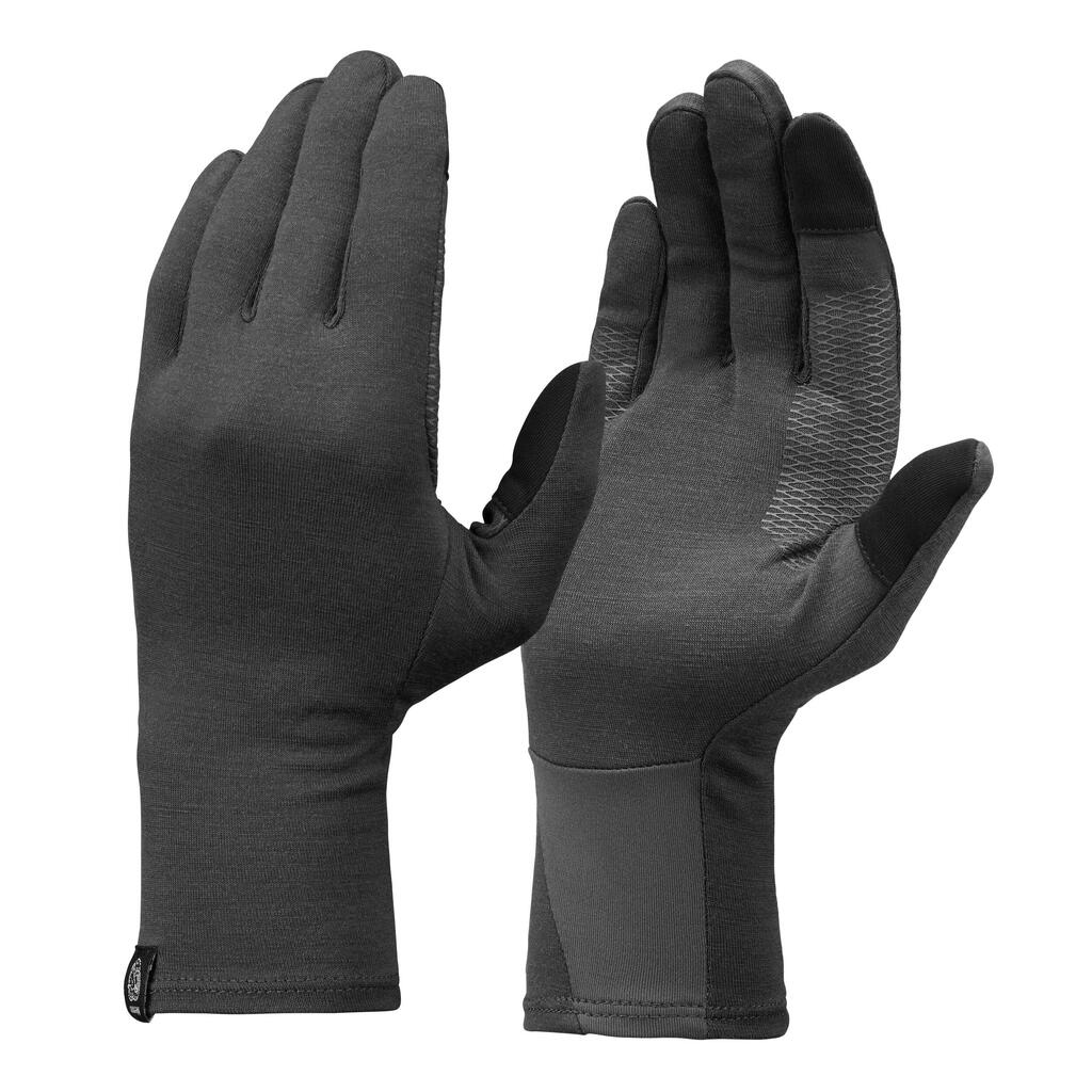 GUANTES INTERIORES DE TREKKING ADULTOS TREK500 LANA MERINA GRIS