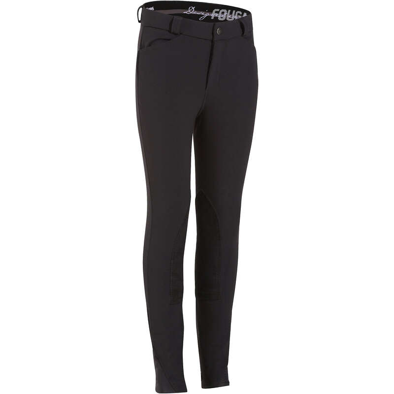 RIDING WEAR JUNIOR Horse Riding - BR500 Patch Jodhpurs - Grey FOUGANZA - Horse Riding Clothes