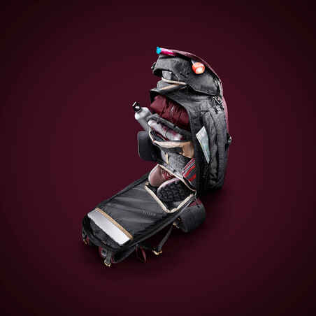 Morral de 40 Litros para Senderismo y trekking Equipaje de cabina Forclaz Morado