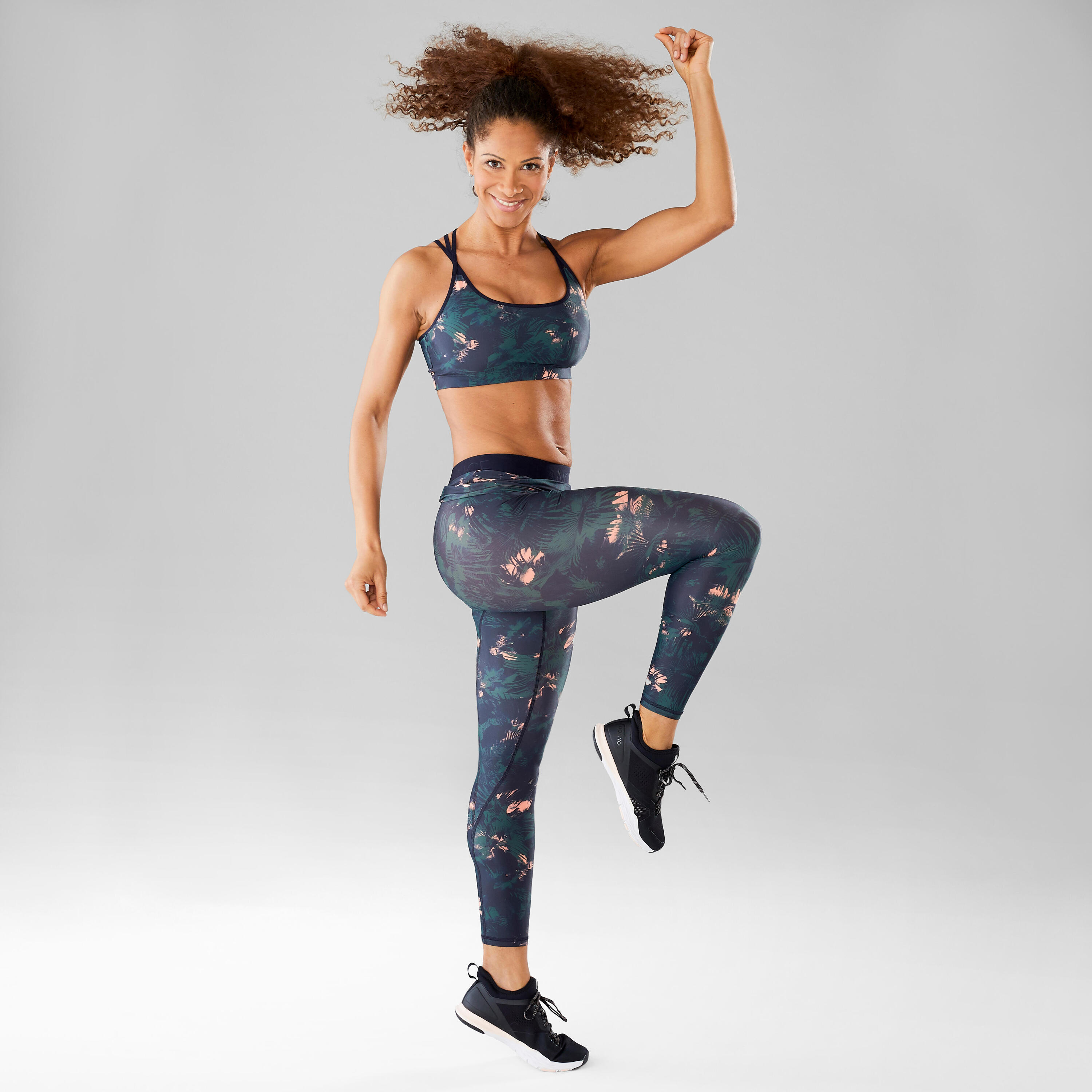 Women's Fitness Dance Leggings - Green/Pink Print 5/17