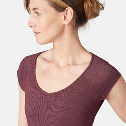 T-Shirt 500 slim Pilates Gym douce femme bordeaux chiné