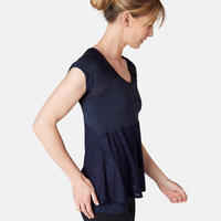 2-in-1 Women's Gentle Gym & Pilates T-Shirt - Navy Blue