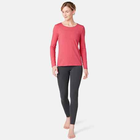 Langarmshirt Fitness Baumwolle Damen rosameliert