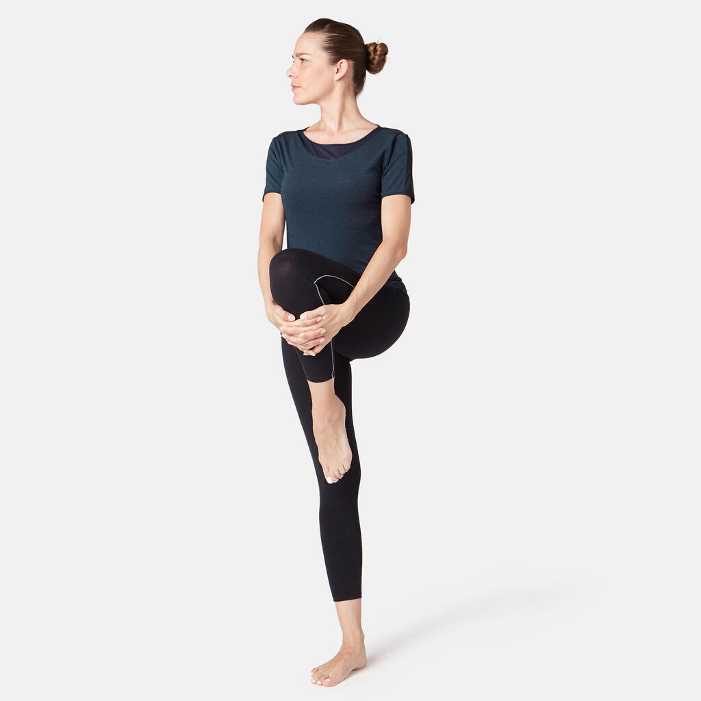 520 Tulle Women's Pilates & Gentle Gym T-Shirt - Heathered Navy Blue