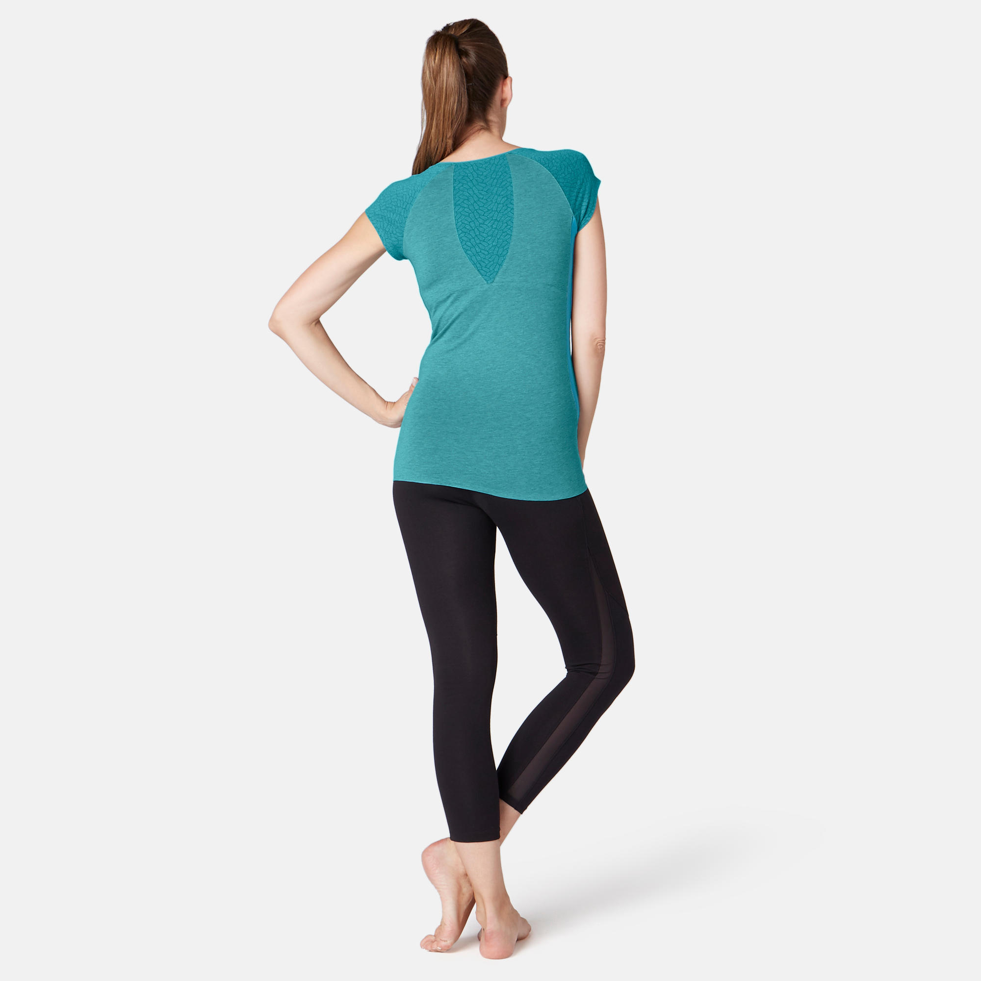 530 Women's Burnout Pilates & Gentle Gym T-Shirt - Mottled Green 4/9